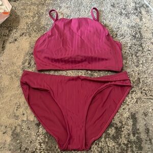 Lululemon ribbed high neck long line top and ribbed mid rise medium swim bottom